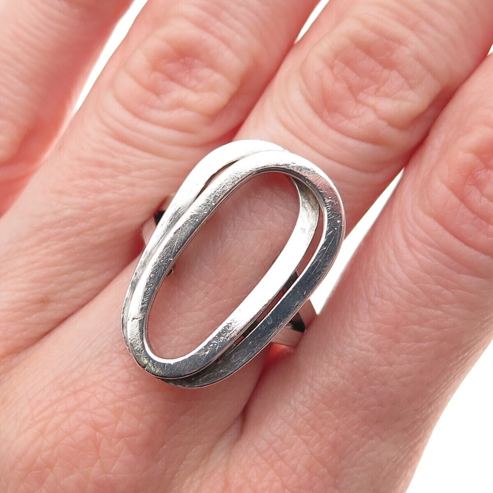 925 Sterling Silver Vintage WOL Italy Modernist Interlocked Oval Ring Size 6.5